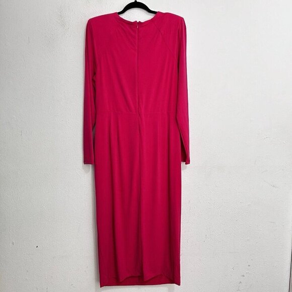 Eloquii Midi Dress Women's Sz 18 Hot Pink V-Neck Long Sleeve Twist Front Stretch - Picture 7 of 15